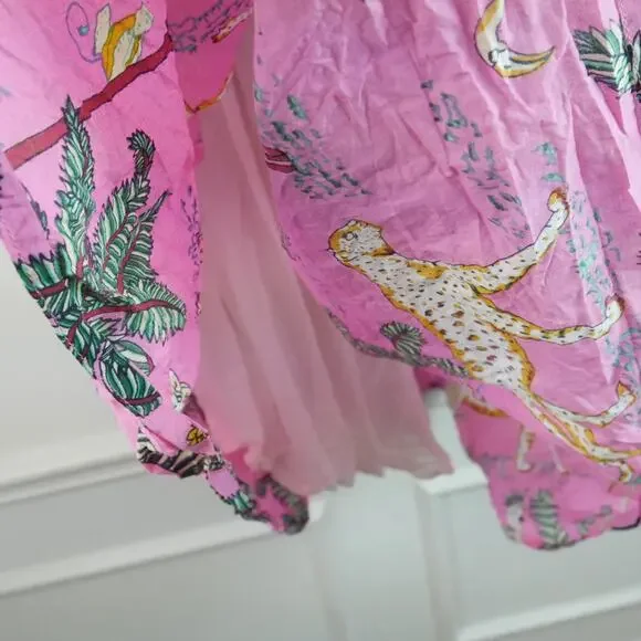 Darlington Isle Large Cayman Brac Dress Pink Babydoll Jungle Print Resort Cotton - Picture 8 of 10